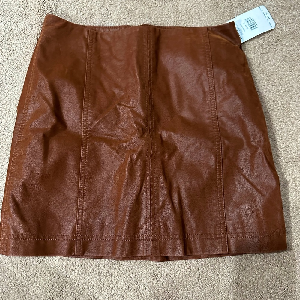 Free People | Faux Brown Leather Skirt